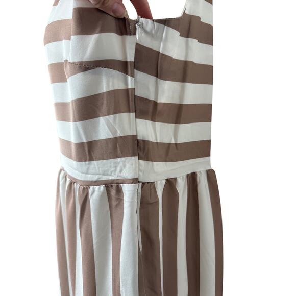 Brown White Striped Maxi Dress XL Tie Shoulder Tiered Summer Sundress - Picture 4 of 10